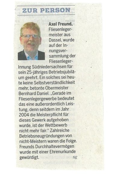 Ehrenurkunde zum Jubiläum